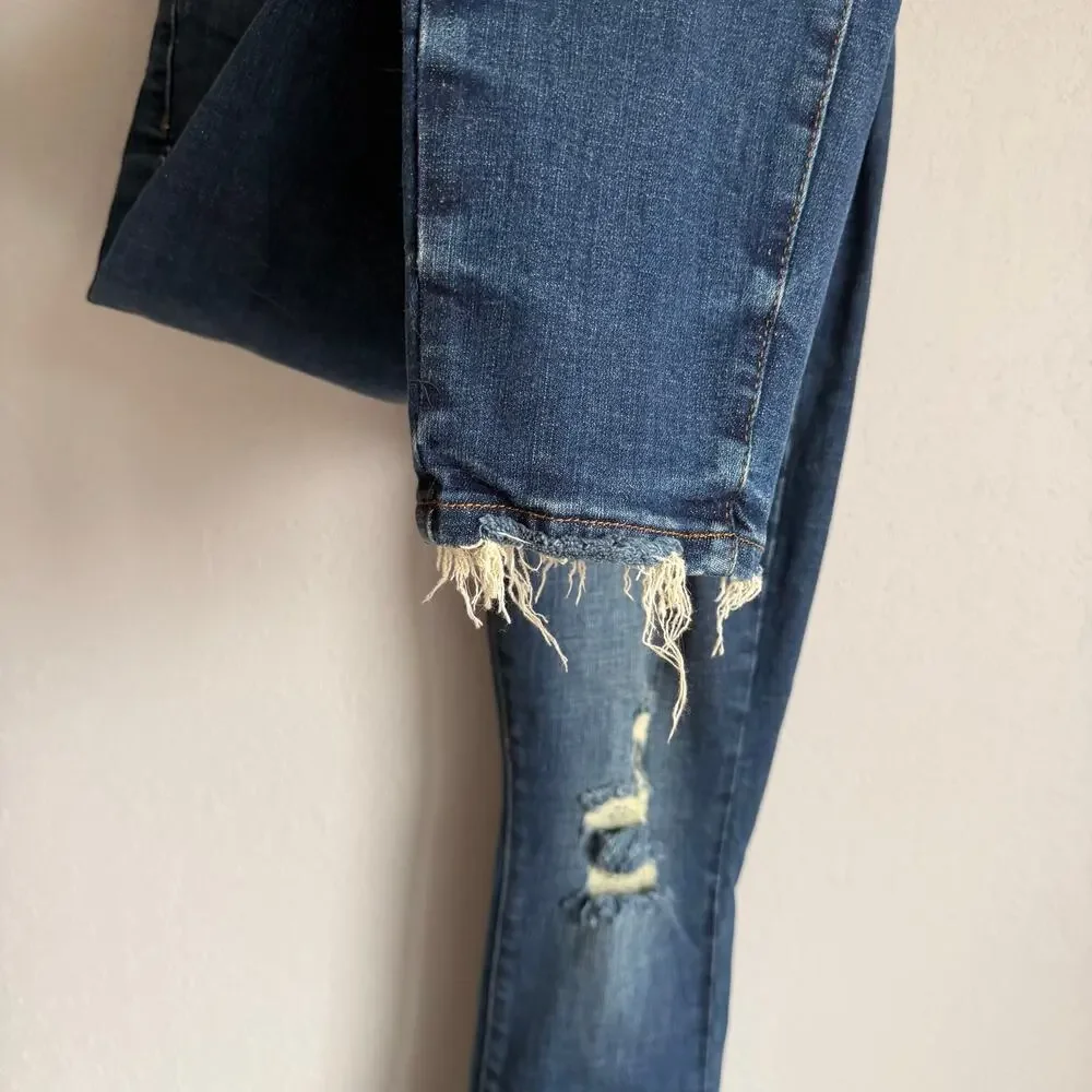 Judy Blue Dark Wash Distressed Raw Hem Relaxed Fit Skinny Jeans Womens 25